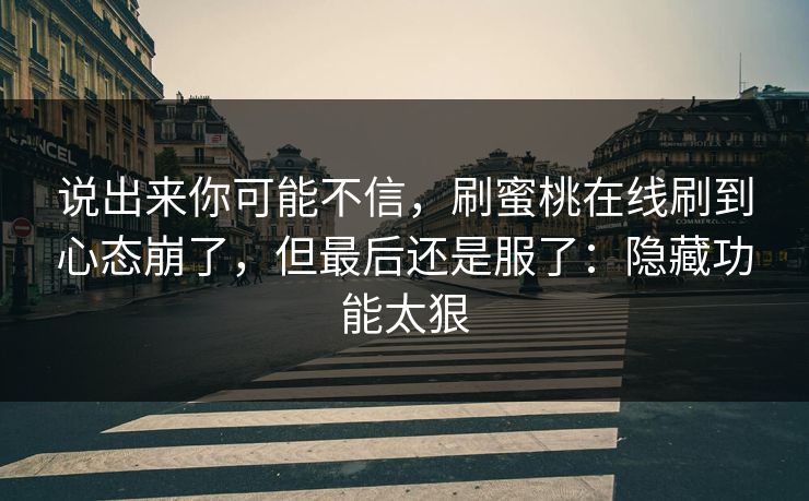 说出来你可能不信,刷蜜桃在线刷到心态崩了,但最后还是服了:隐藏功能太狠 第1张 说出来你可能不信,刷蜜桃在线刷到心态崩了,但最后还是服了:隐藏功能太狠 第1张
